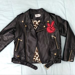 Moto Style Black Leather Youth Jacket with Patches